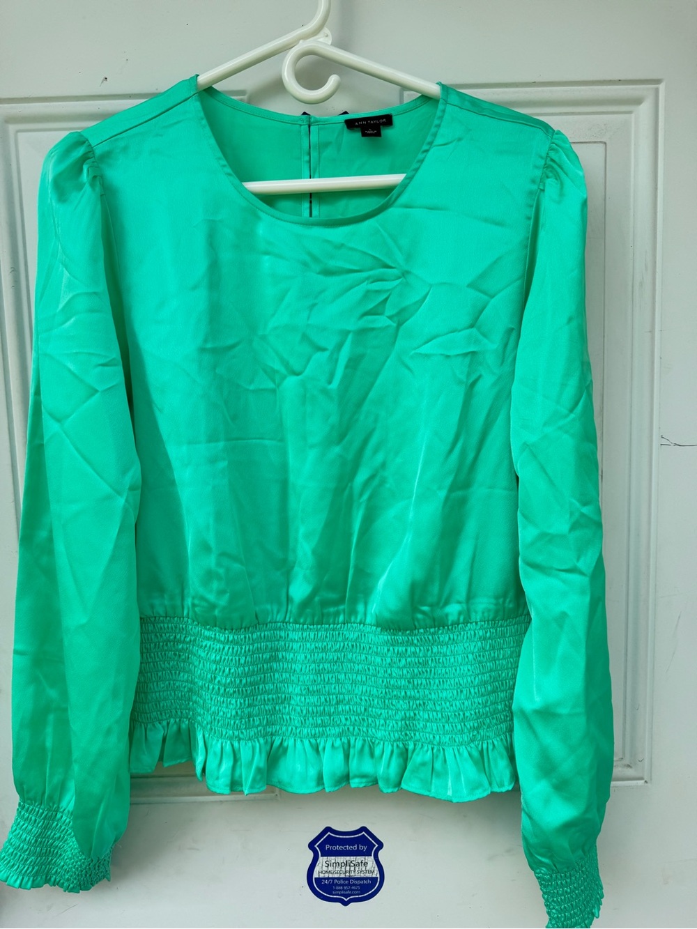 Green Long-Sleeve Smocked Waist Blouse
